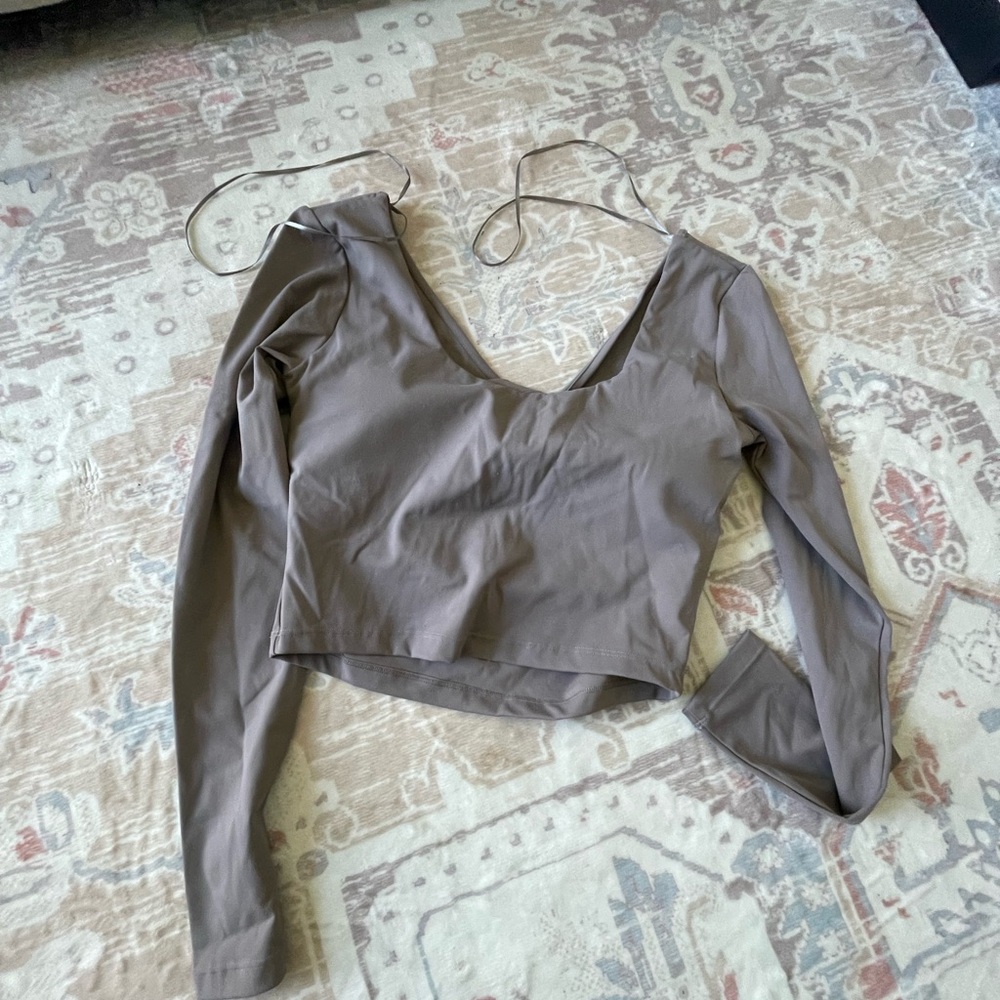 Elegant Long Sleeve Taupe Crop Top
